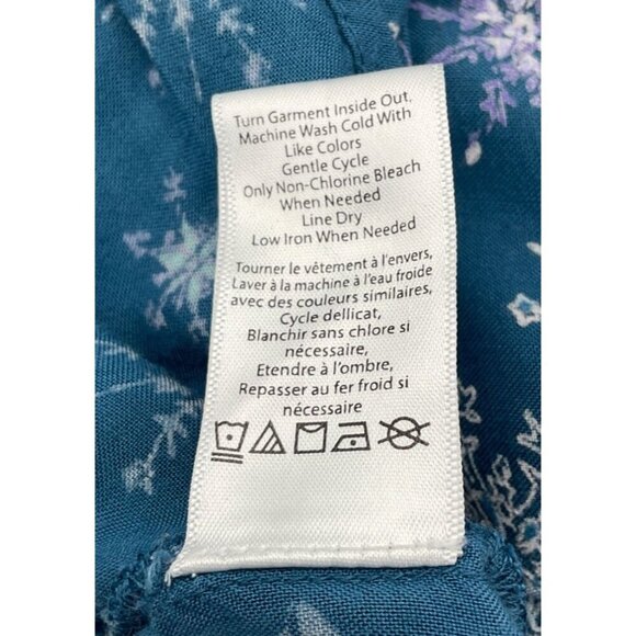 Coldwater Creek 3/4 Sleeve Pintuck Snowflake Whimsy Tunic Large Blue Aqua Purple - Picture 7 of 8